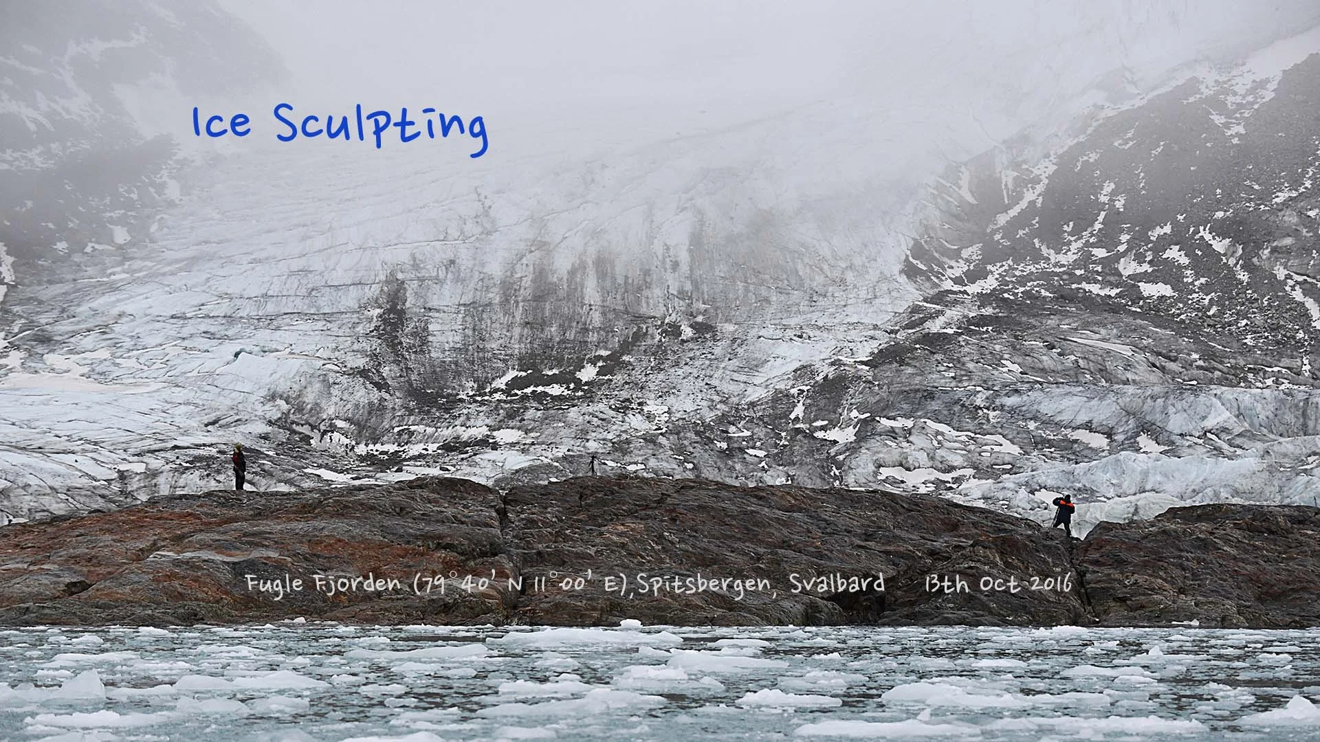 Still image from Han Sungpil's time-lapse video of Lene Sculpting which is also the cover image of his new book of photographs, Intervention . The outcropping where we were working is barely visible at the base of the island, just a few feet above the water level. Image: Han Sungpil.