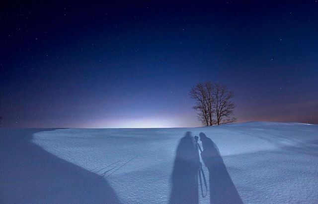 Got caught in deep snow without snow shoes on one of the coldest nights of the year.  We stopped halfway up the hill to let our hearts catch up and took this selfie while we were contemplating how to extricate ourselves from the mistake we had made c