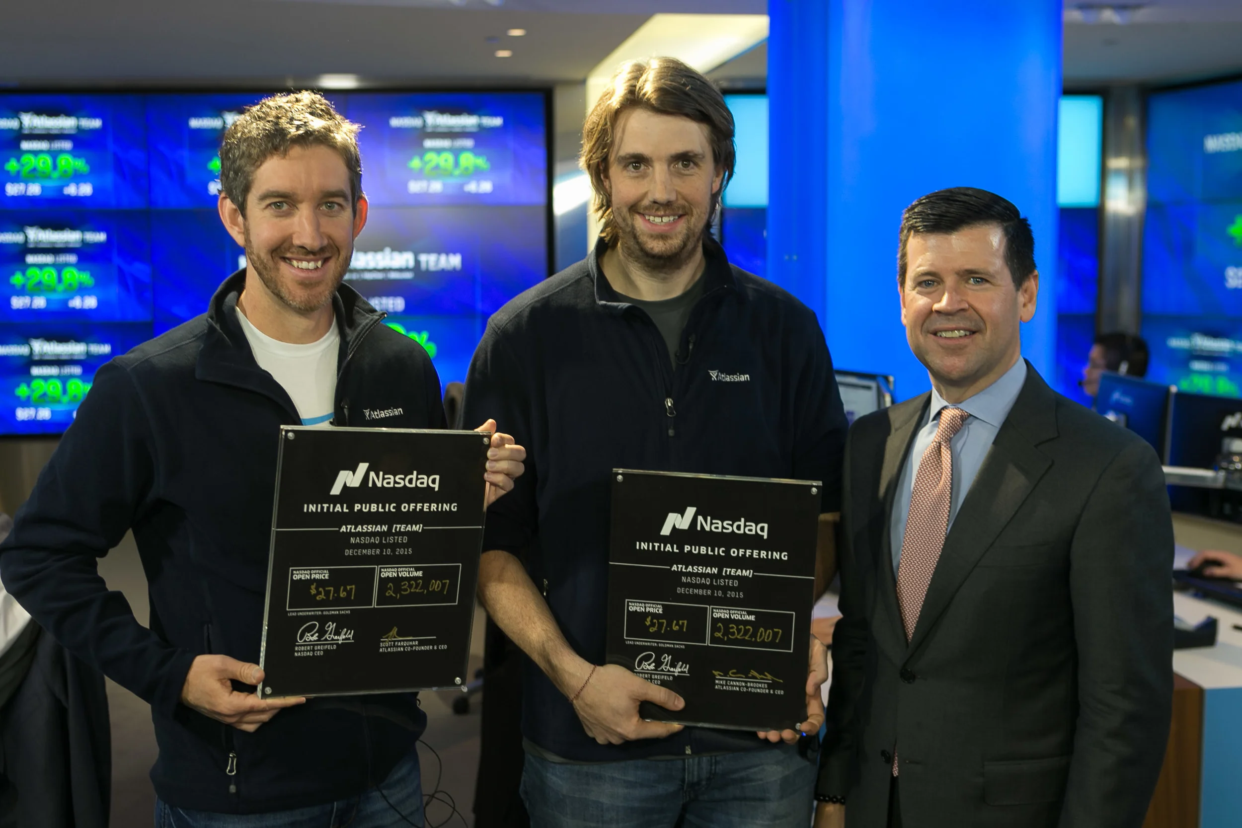 Scott and Mike with two slightly more valuable NASDAQ initial public offering certificates. 