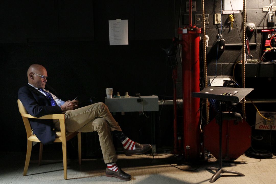 Political pundit James Carville waits backstage before debating with Tucker Carlson Wednesday, October 26, 2016, at Stranahan Theater in south Toledo. The pair were featured writers in this year's Authors! Authors! lineup. The event is sponsored by The Blade and the Toledo-Lucas County Public Library.