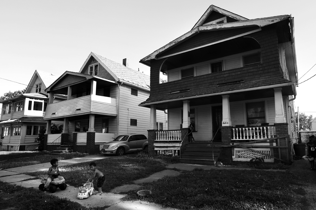  Children play outside a house with identified lead hazards in Cleveland, Ohio, on Aug. 16, 2017. The Board of Health had issued Orders of Eviction for nearly 90 homes, including this one, in Cuyahoga County. The owners of identified houses were nonc