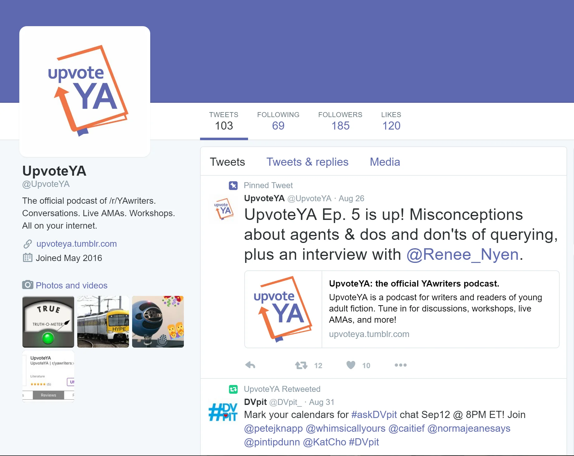 The UpvoteYA Twitter page