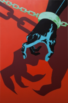Captured and Cursed , 2016, Acrylic on canvas, 60 x 40 in, courtesy of Fredericks & Freiser, NY