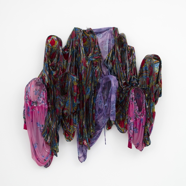 Kevin Beasley, Unititled (shrink), 2016, Resin, house dresses, kaftans, wood, 66 × 64 × 20 in