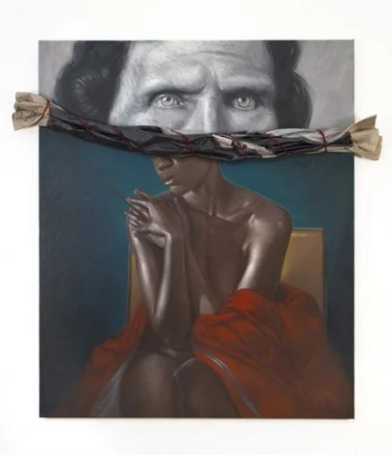 Titus Kaphar, Behind the Myth of Benevolence , 2014, oil on canvas, 72 x 60 inches