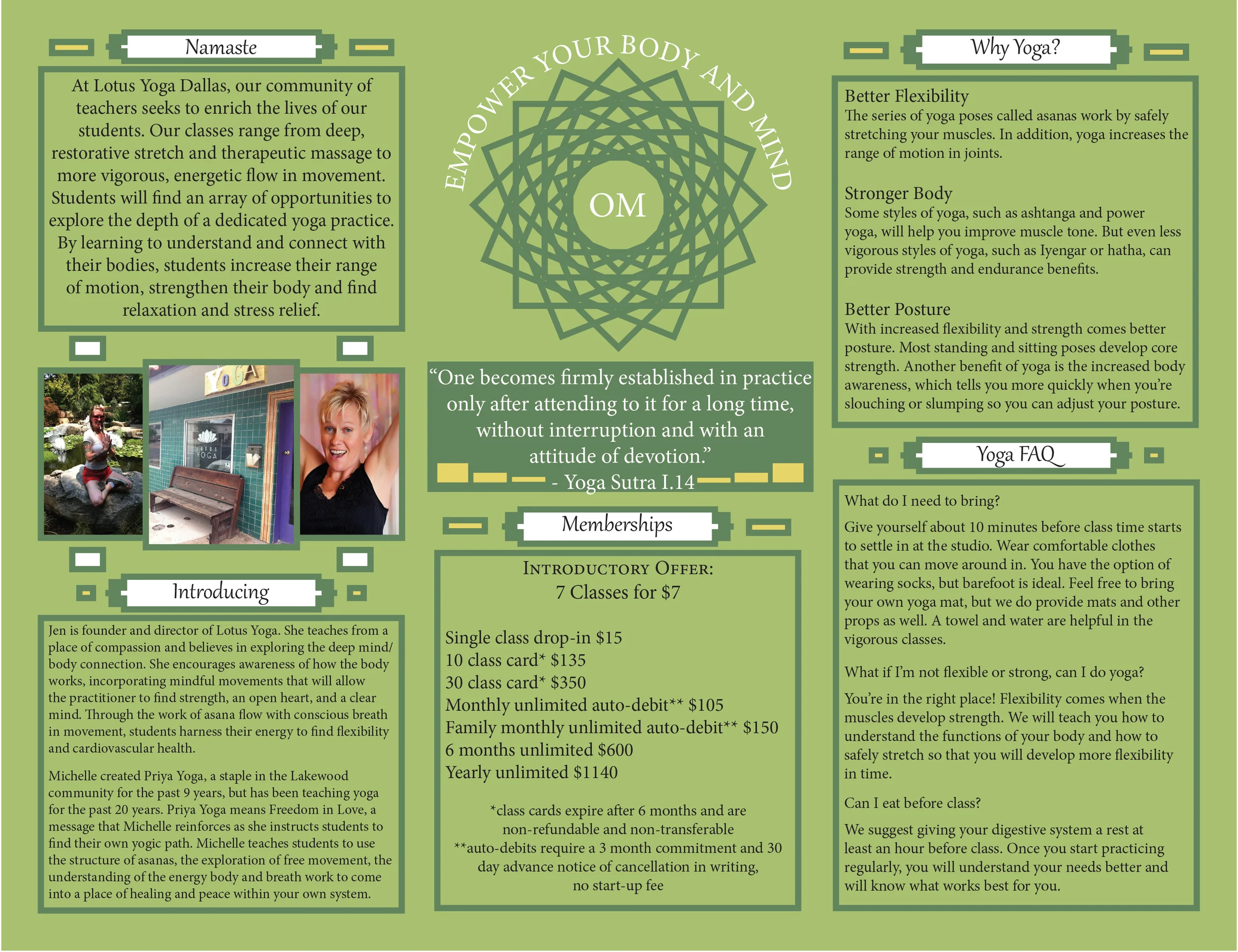 Lotus Yoga Studio - Brochure, Inside