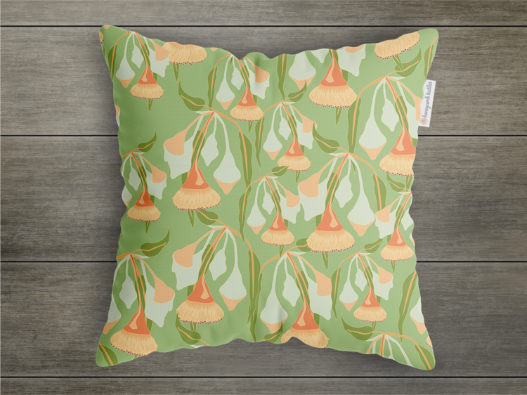 Gum Blossom throw cushion 45 x 45 cm and available in a range of fabrics.