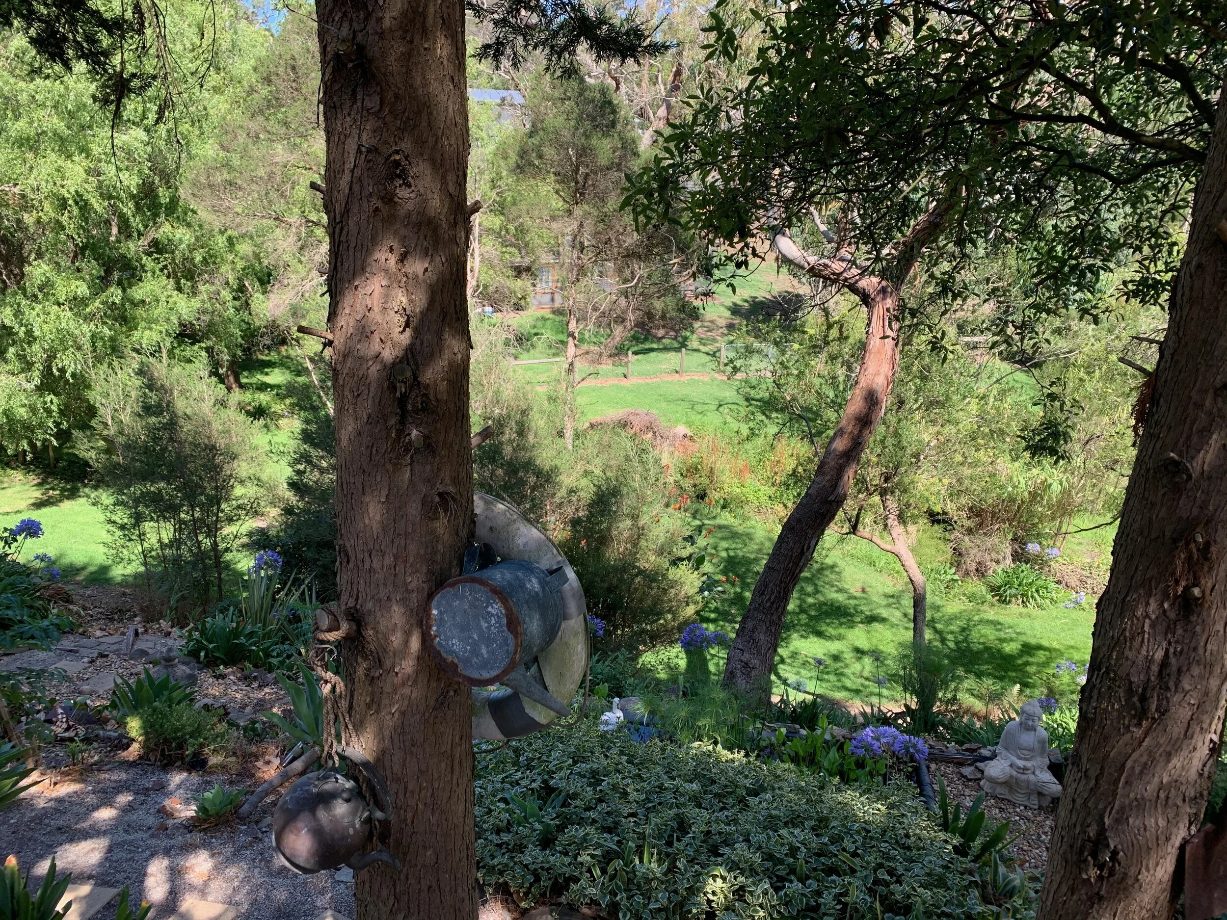 A rural outlook from one of the outdoor rooms at 24 Gillards Road, Mount Eliza.