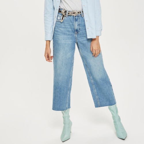 Topshop Petite Mid Blue Cropped Wide Leg Jeans, $75
