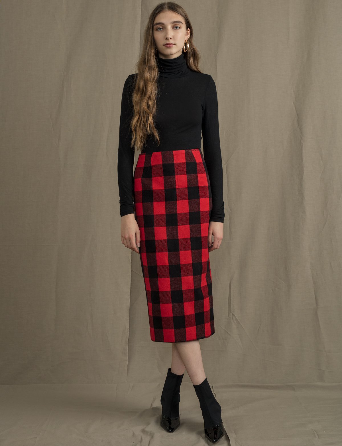 Red Plaid Pencil Skirt, $92