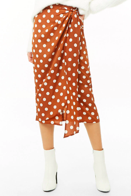 Polka Dot Wrap Midi Skirt, $32