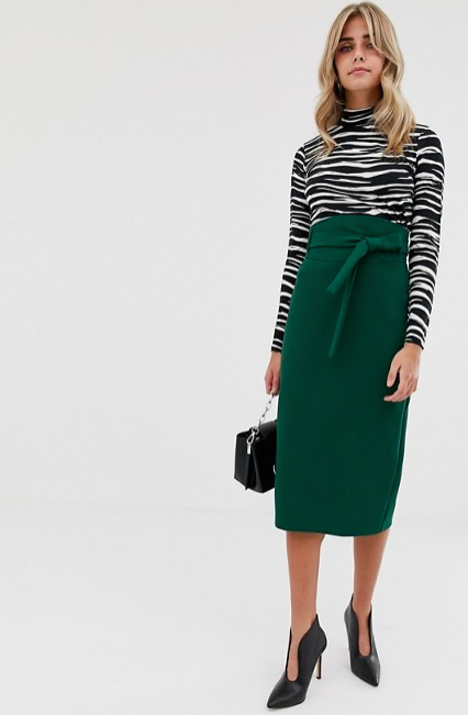 High waist midi skirt with tie, $48