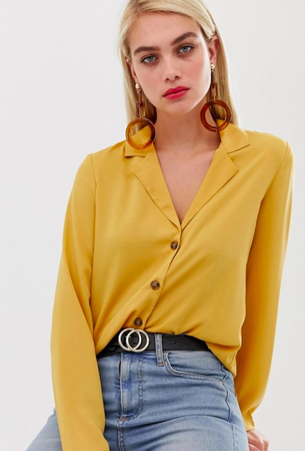 Vero Moda button through blouse in yellow, $46