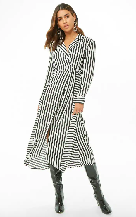 Striped Midi Wrap Dress, $35