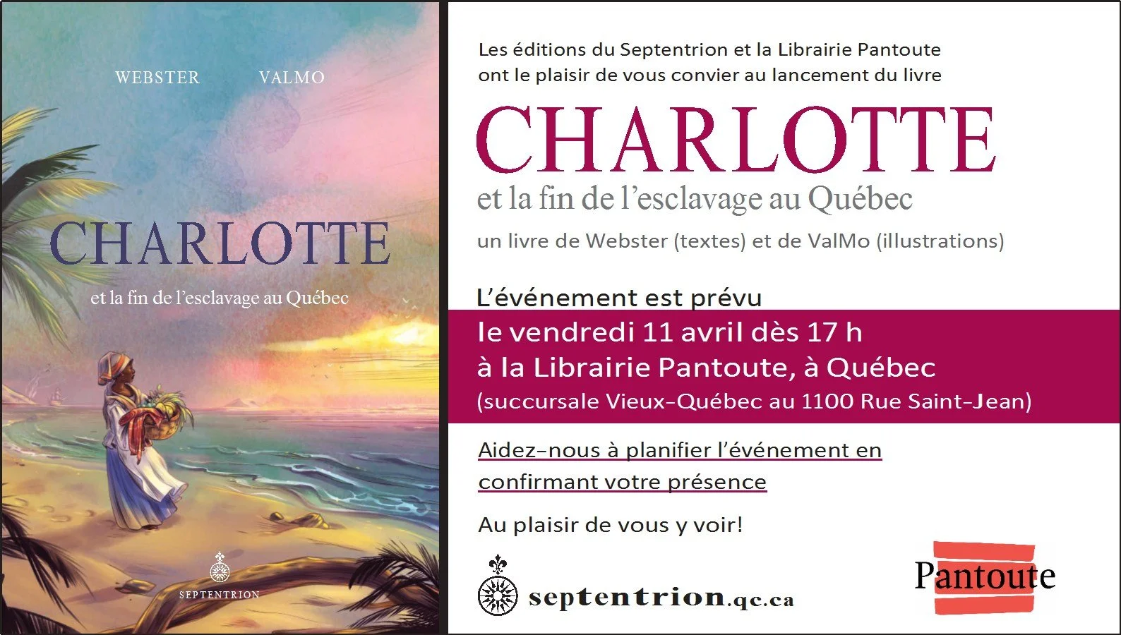 Livre | Lancements de "Charlotte et la fin de l'esclavage au Québec" à Montréal et à Québec