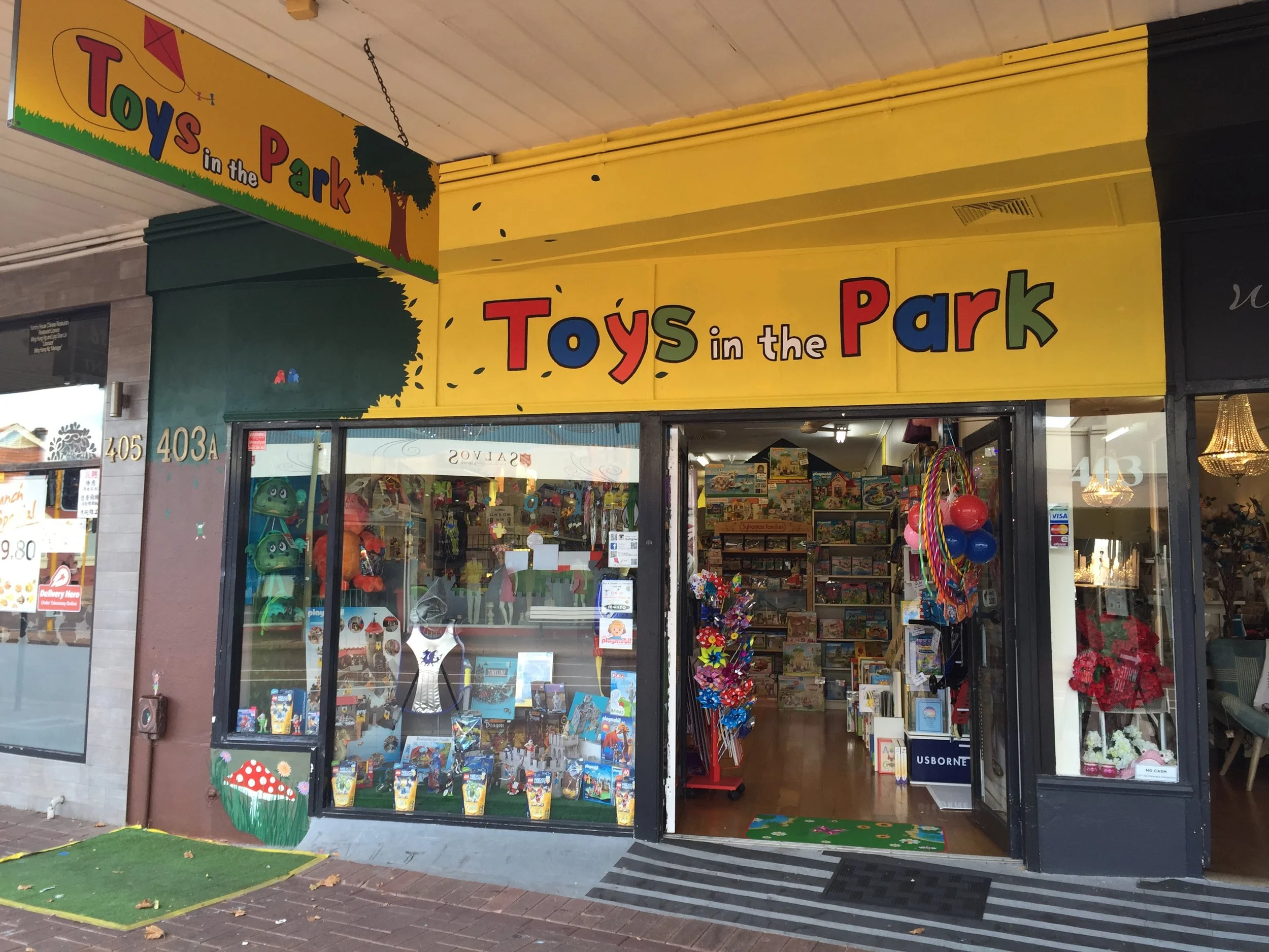   Toys in the Park  A commissioned project for a customer in Perth, Australia to revamp the storefront using the business logo as a framework. Exterior paint 2016 