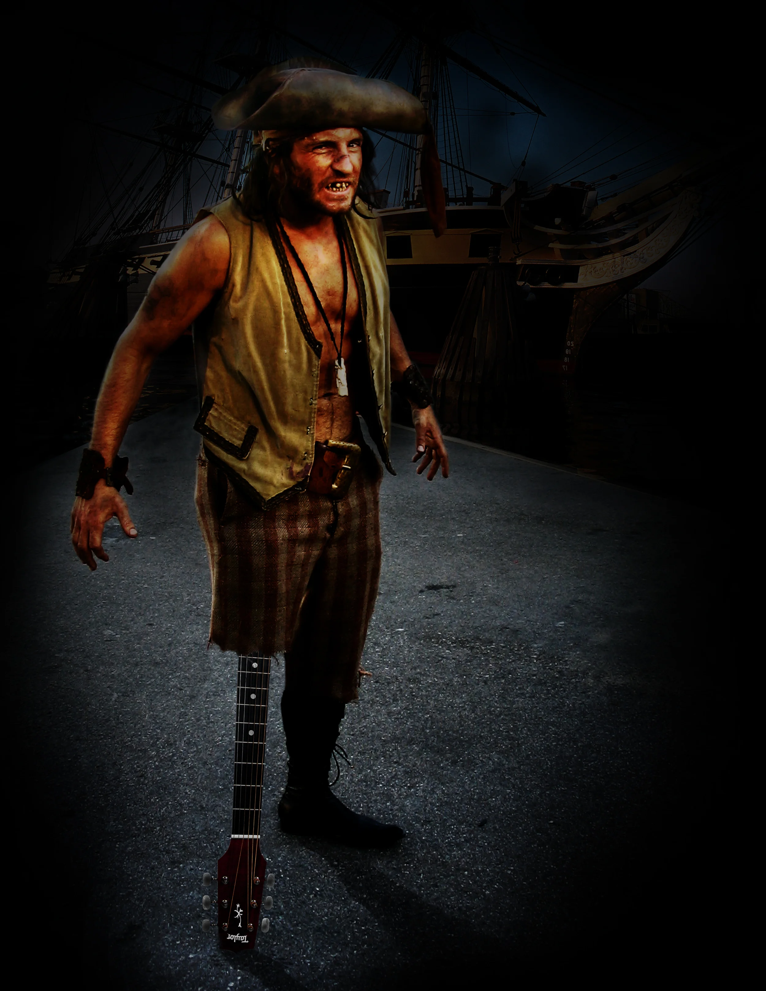  Remove background and add pirate ship photo to background. 