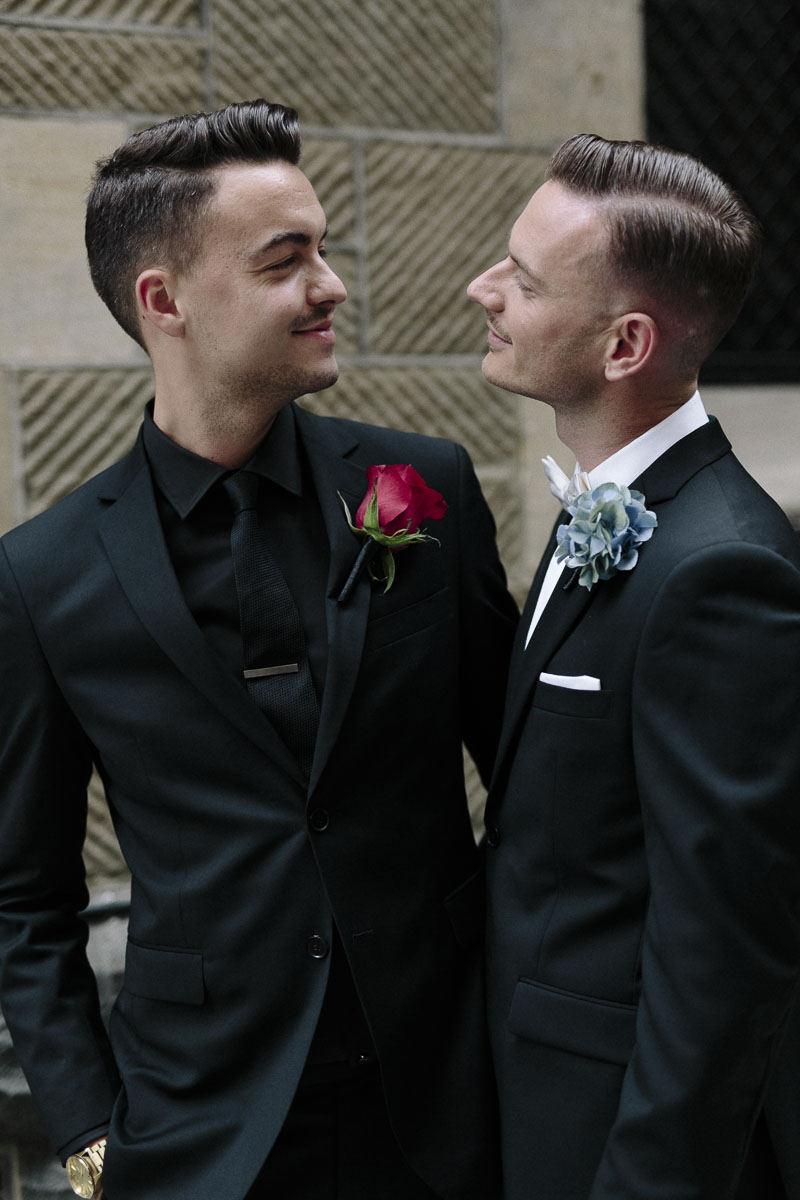  Alexander Ross and Nicholas Ross from Same-sex wedding directory Mr Theodore legally get married at Entrecote in South Yarra. Photos by Olivia and Thyme. 