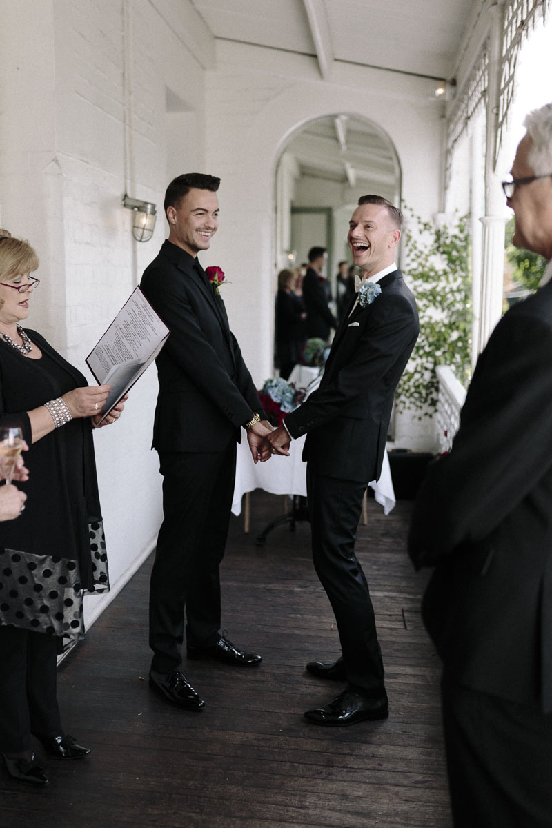  Alexander Ross and Nicholas Ross from Same-sex wedding directory Mr Theodore legally get married at Entrecote in South Yarra. Photos by Olivia and Thyme. 