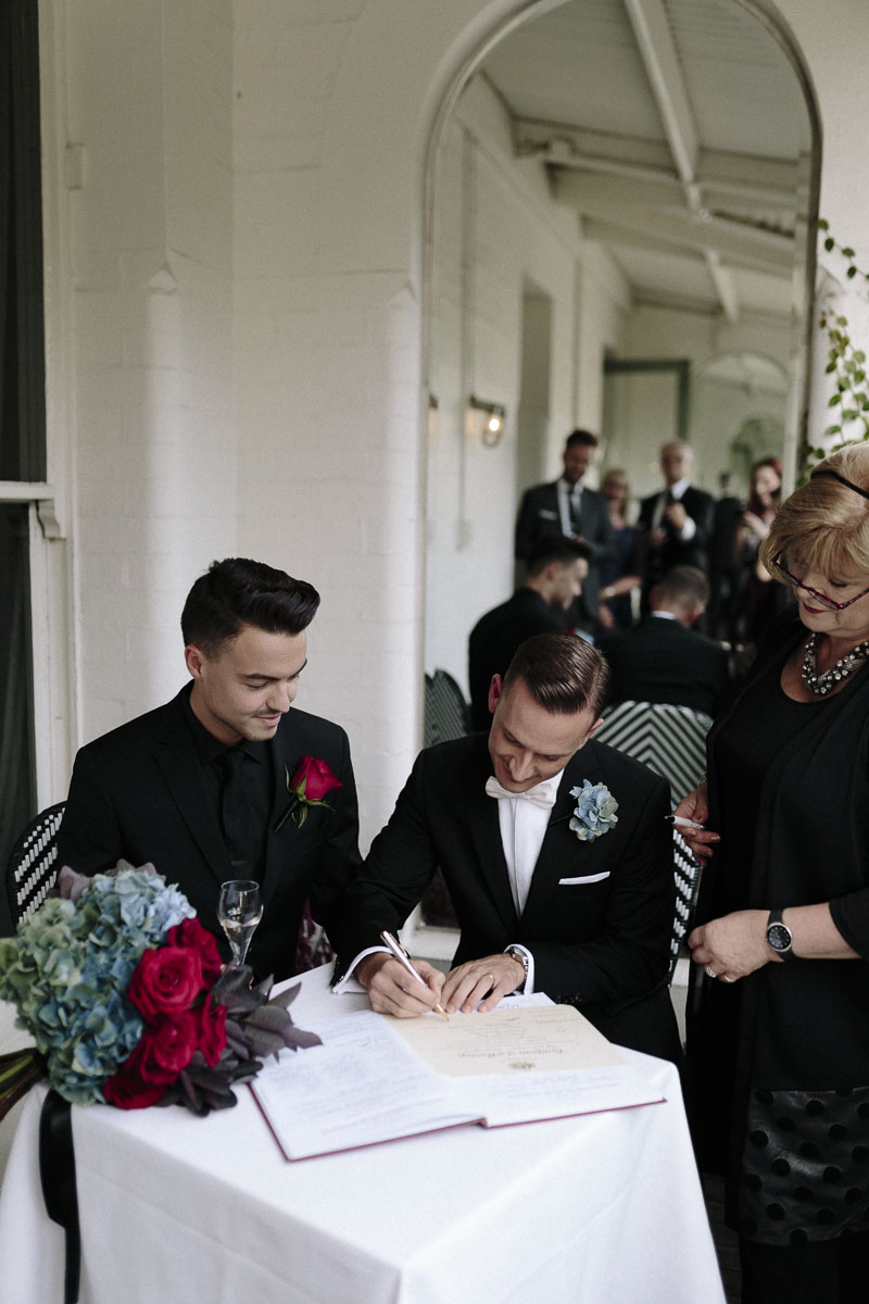  Alexander Ross and Nicholas Ross from Same-sex wedding directory Mr Theodore legally get married at Entrecote in South Yarra. Photos by Olivia and Thyme. 