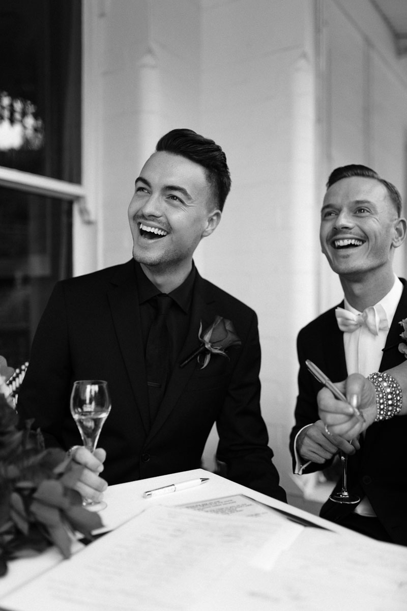  Alexander Ross and Nicholas Ross from Same-sex wedding directory Mr Theodore legally get married at Entrecote in South Yarra. Photos by Olivia and Thyme. 