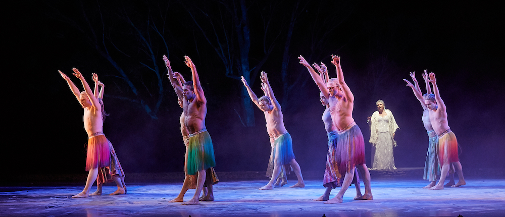 Dancers of NT Dance Company with the West Australian Ballet and Deborah Cheetham in 'Milnjiya, Milky Way — River of Stars'. 2018. Photo by Sergey Pevnev. Courtesy of NT Dance