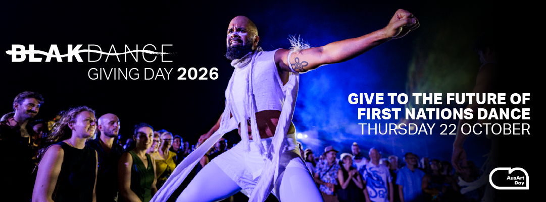 Luke Currie-Richardson dressed in all white performing during Garabari by Joel Bray Dance at the Sydney Opera House during Sydney Festival 2026.