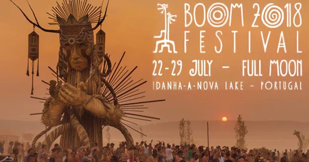 BOOM festival advertisement listing the date (22nd Jul-29th July) and location (Portugal)