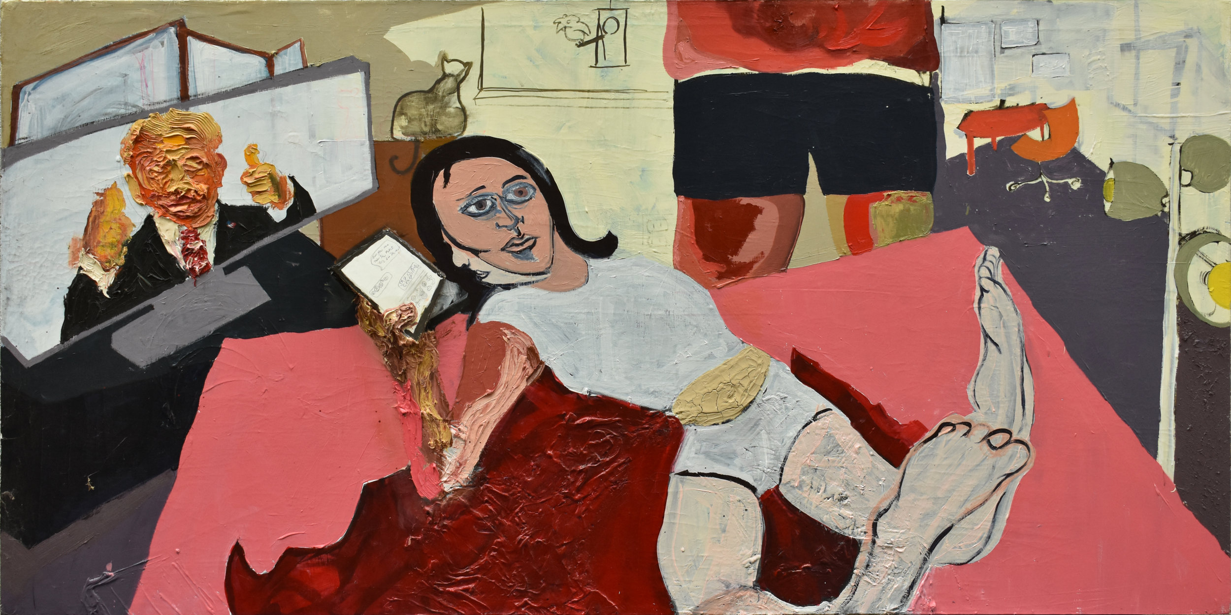"Sam &amp; Sally Bushwick" Oil and Collage on Canvas, 36x72" 