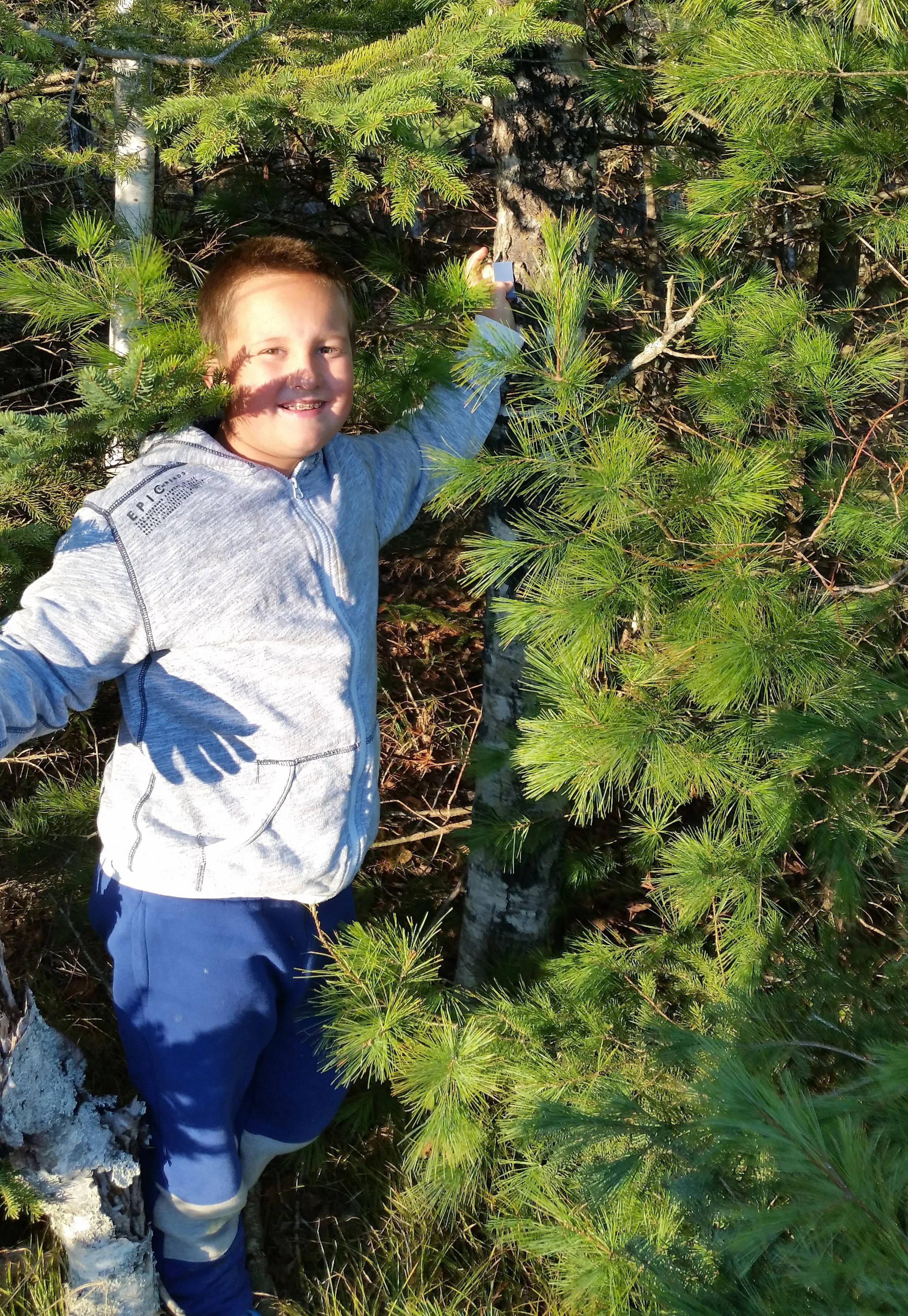 This student found the perfect color match to his sample paint chip on some tree bark
