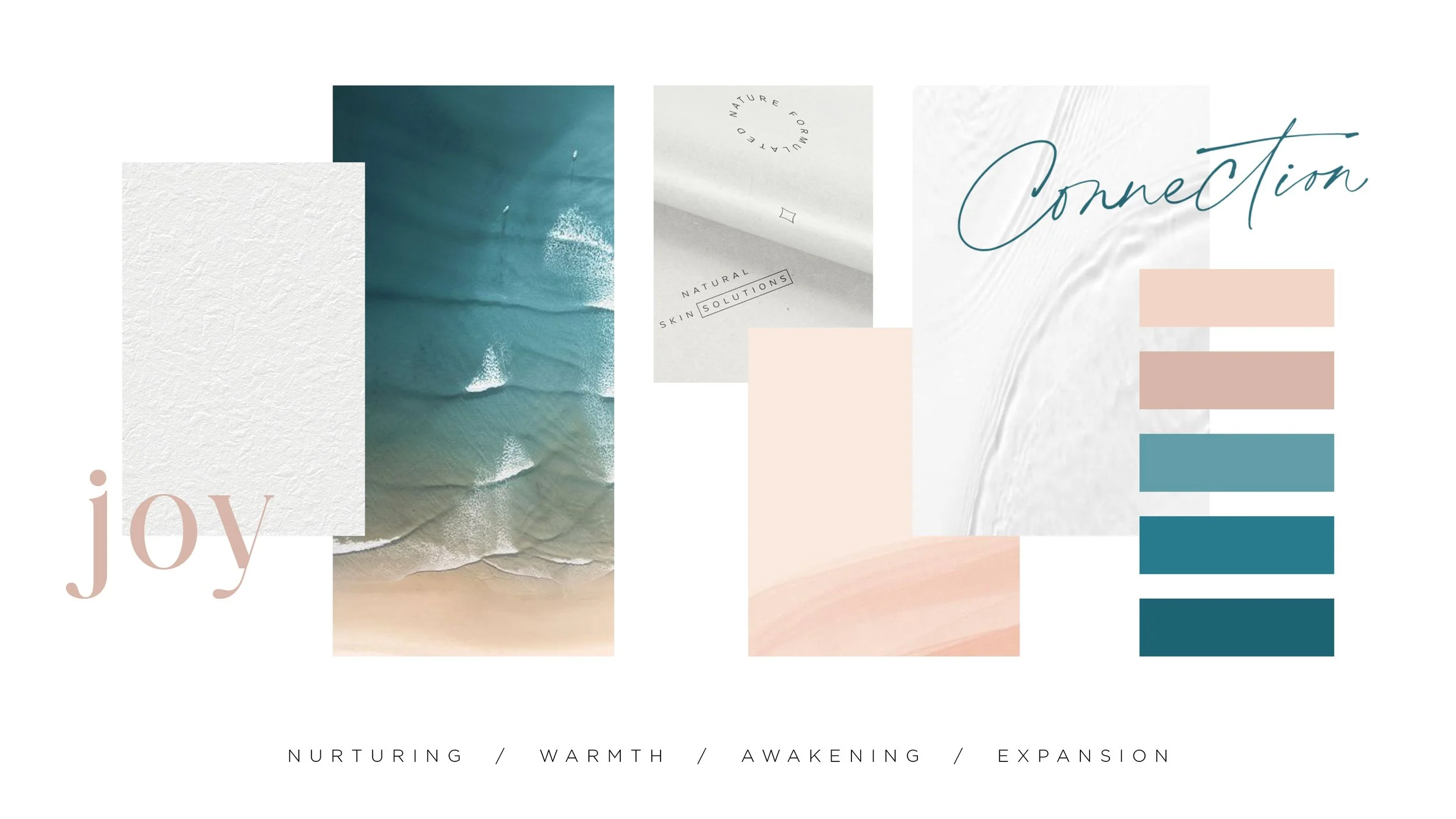 Nicola Tonsager Mood Board, Teal , Peach, nurturing, warmth, awakening, expansion