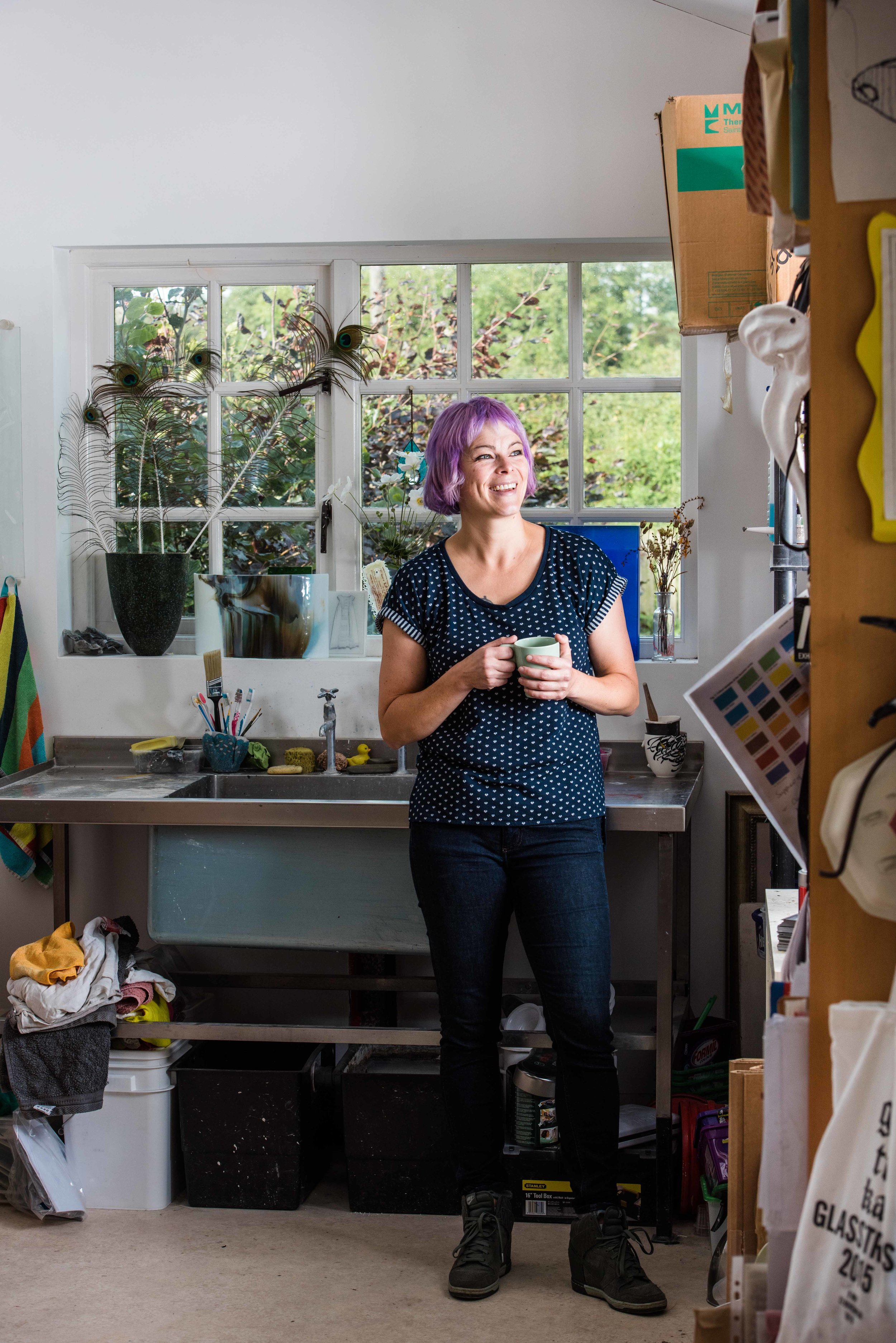 Alison Lowry, Glass Sculptor at her studio in Saintfield, Northern Ireland. Photograph: Elaine Hill Photography