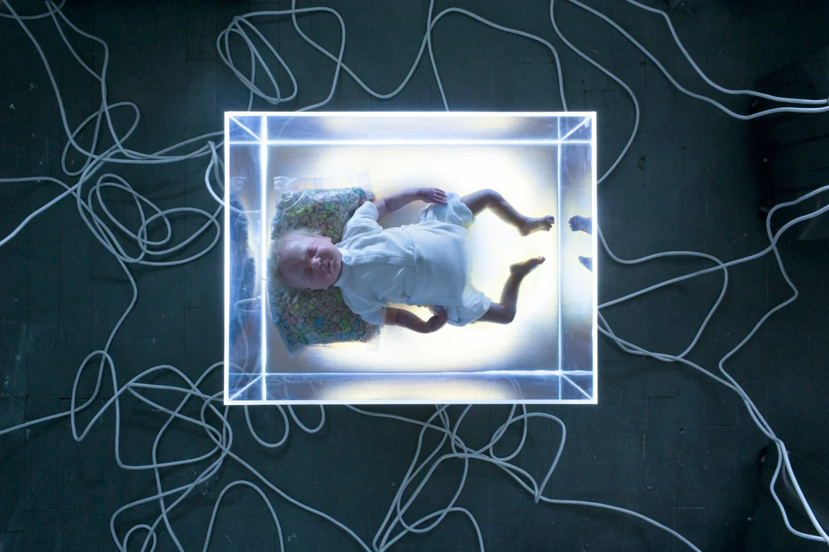 1-Hovananian-Rachel-Lee_Perfect-Baby-Showroom-The-Evan_2014_Wallpaper-extension-cords-baby-dolls-metal-acrylic-wood-neon-light-foam-cotton-fabric-LED-lights-cereal_Dimensions-Variable_Detail-view-9.jpg