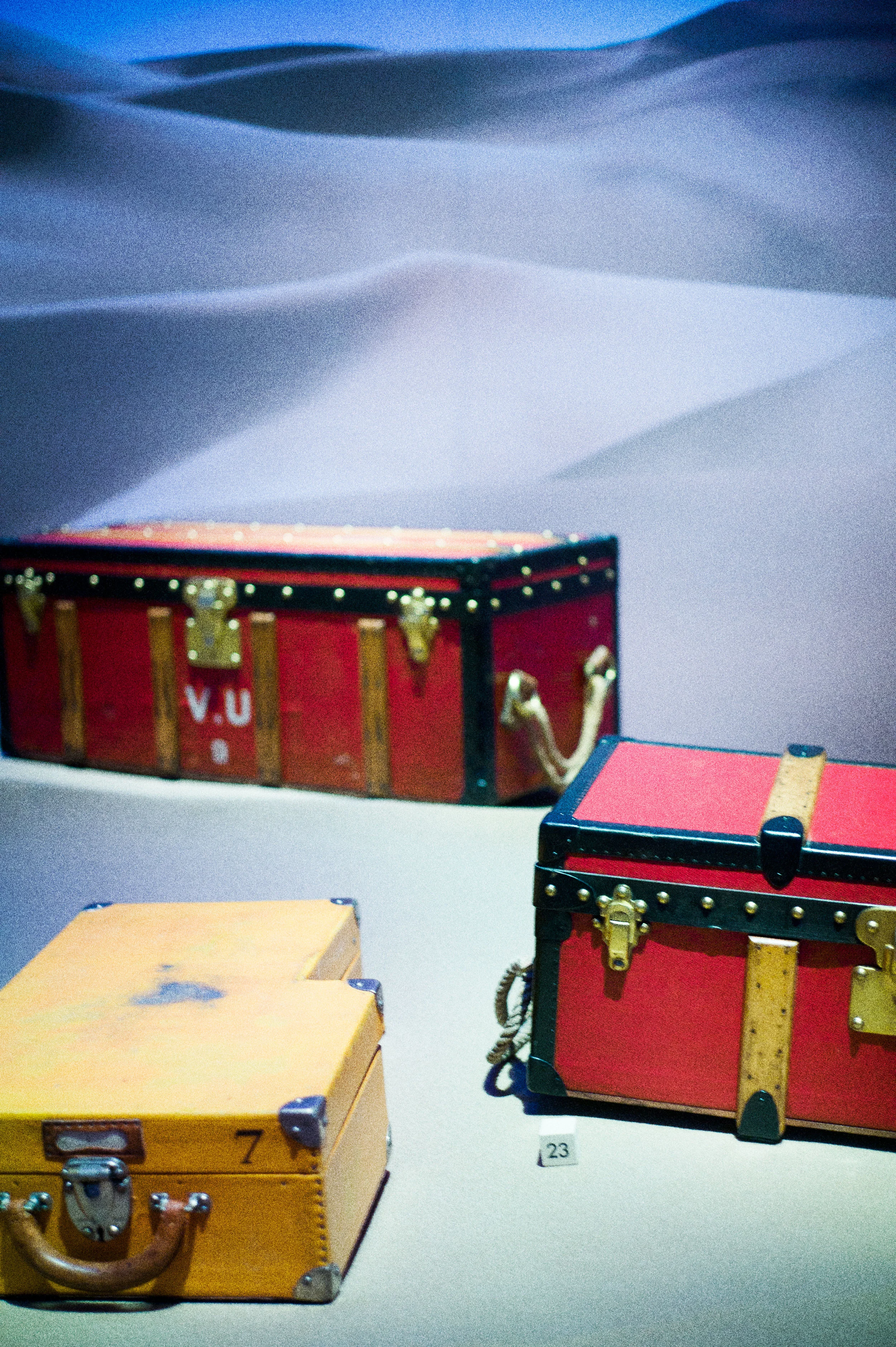 Installation view: "Special photographer's trunk in Vuittonite canvas" (1929). Once belonging to Albert Kahn. Courtesy Louis Vuitton Collection.