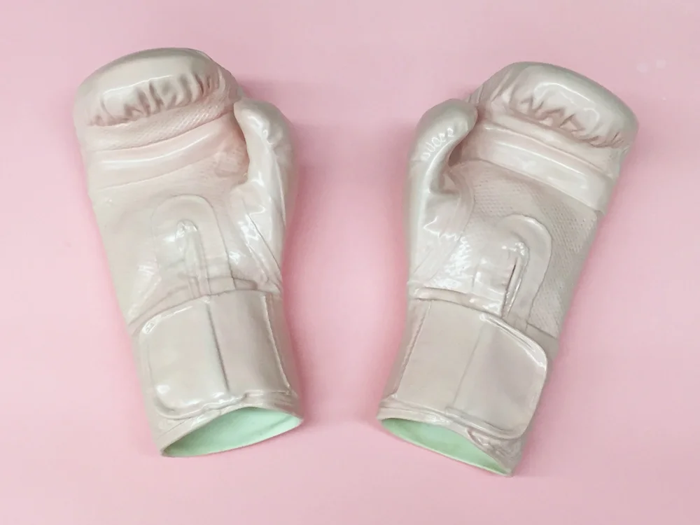 Jen Dwyer, Porcelain Boxing Gloves, 2017. ONE YEAR OF RESISTANCE. 