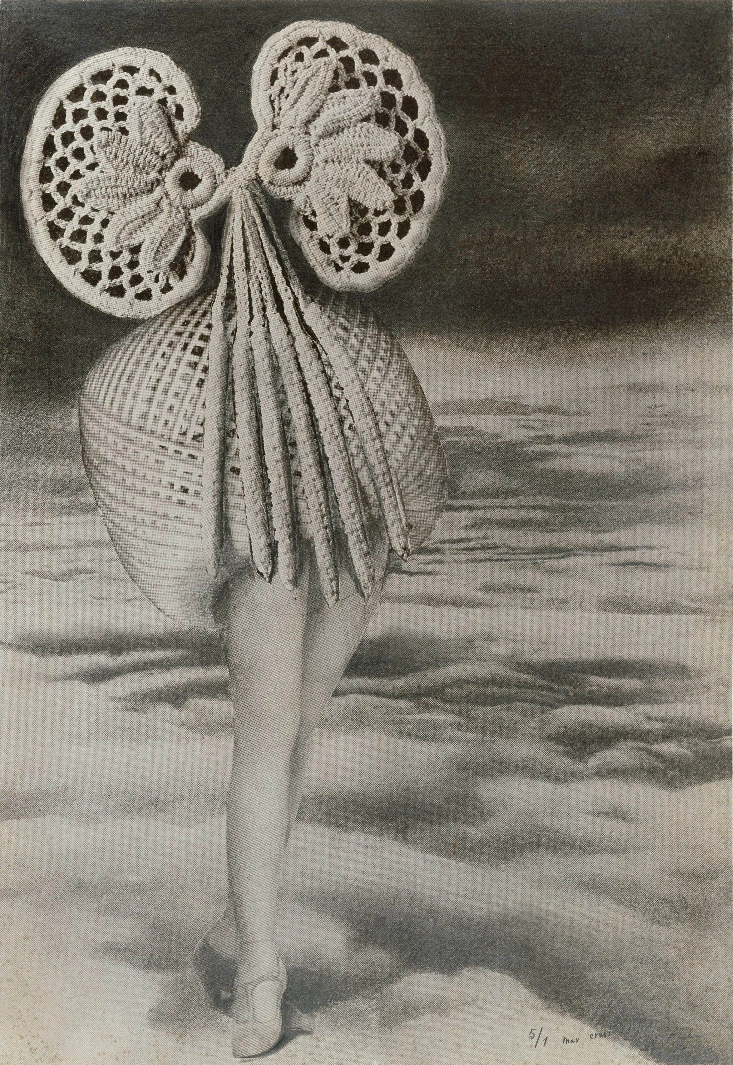 MAX ERNST. “ABOVE THE CLOUDS IS MIDNIGHT. ABOVE MIDNIGHT HANGS THE INVISIBLE BIRD OF THE DAY. A LITTLE HIGHER THAN THE BIRD THE ETHER GROWS AND THE WALLS AND ROOFS FLOAT” (1920). PHOTOGRAPHIC ENLARGEMENT OF THE EPONYMOUS PHOTOMONTAGE. 53 X 55 CM. COURTESY KUNSTHAUS ZÜRICH AND PROLITTERIS, ZURICH.