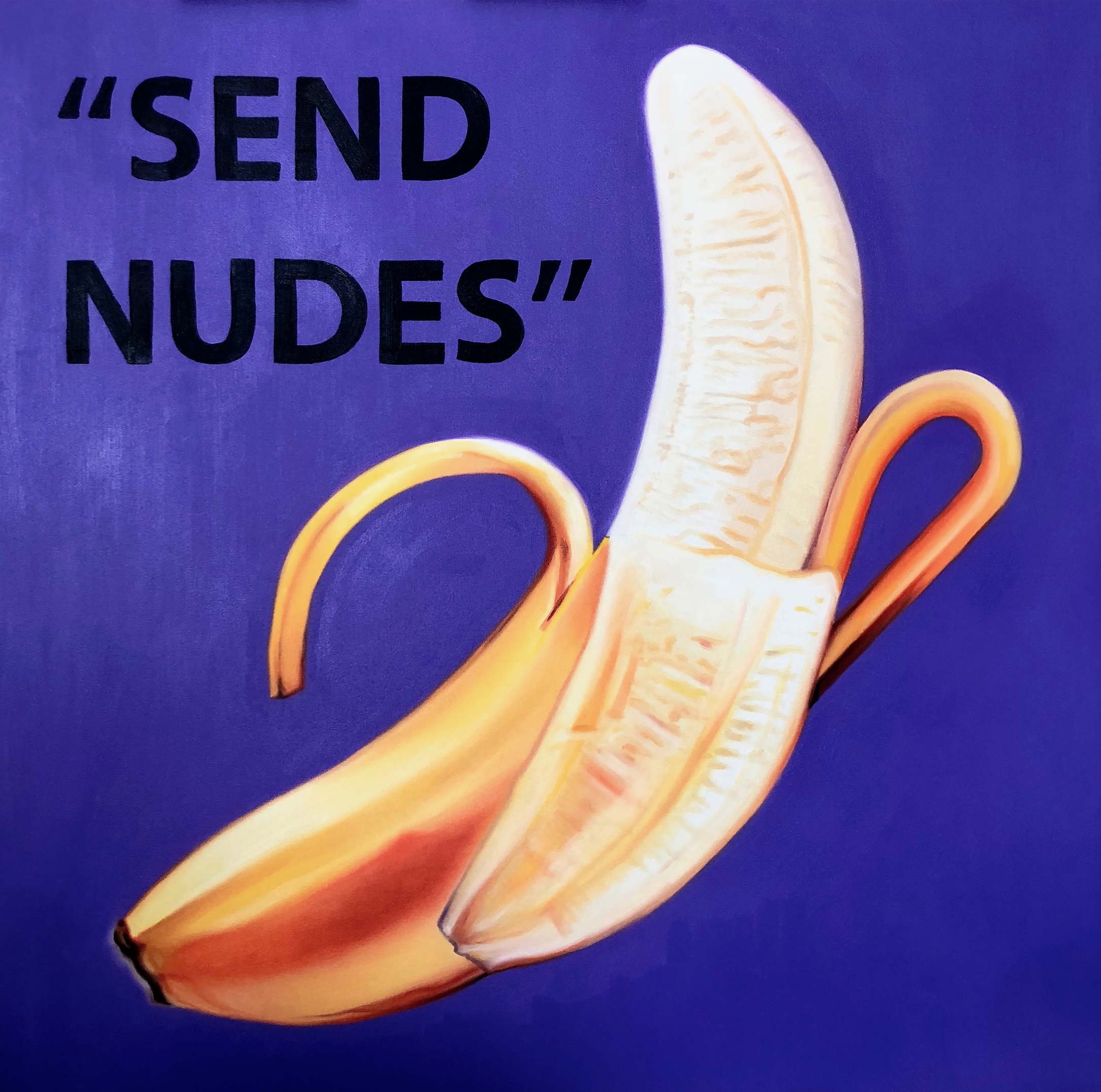 THE KAPLAN TWINS, "SEND NUDES" (2018). OIL PAINT ON CANVAS. 36" X 36". COURTESY OF THE ARTISTS.