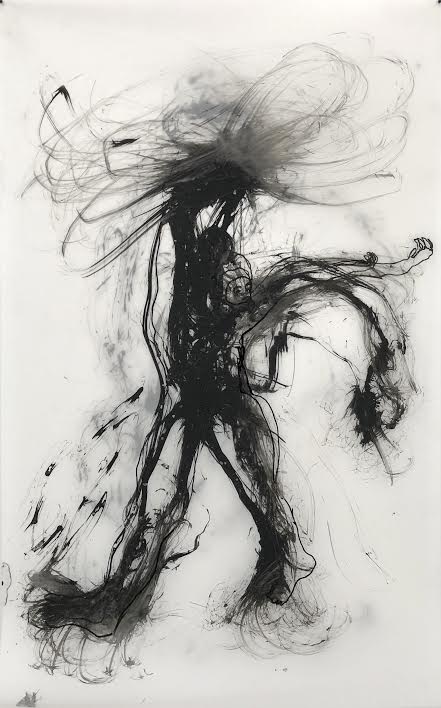 Kenyatta A.C. Hinkle, The Evanesced: The Retrieval #46/#68 , 2018, india ink on Dura-Lar, 10h x 25w in