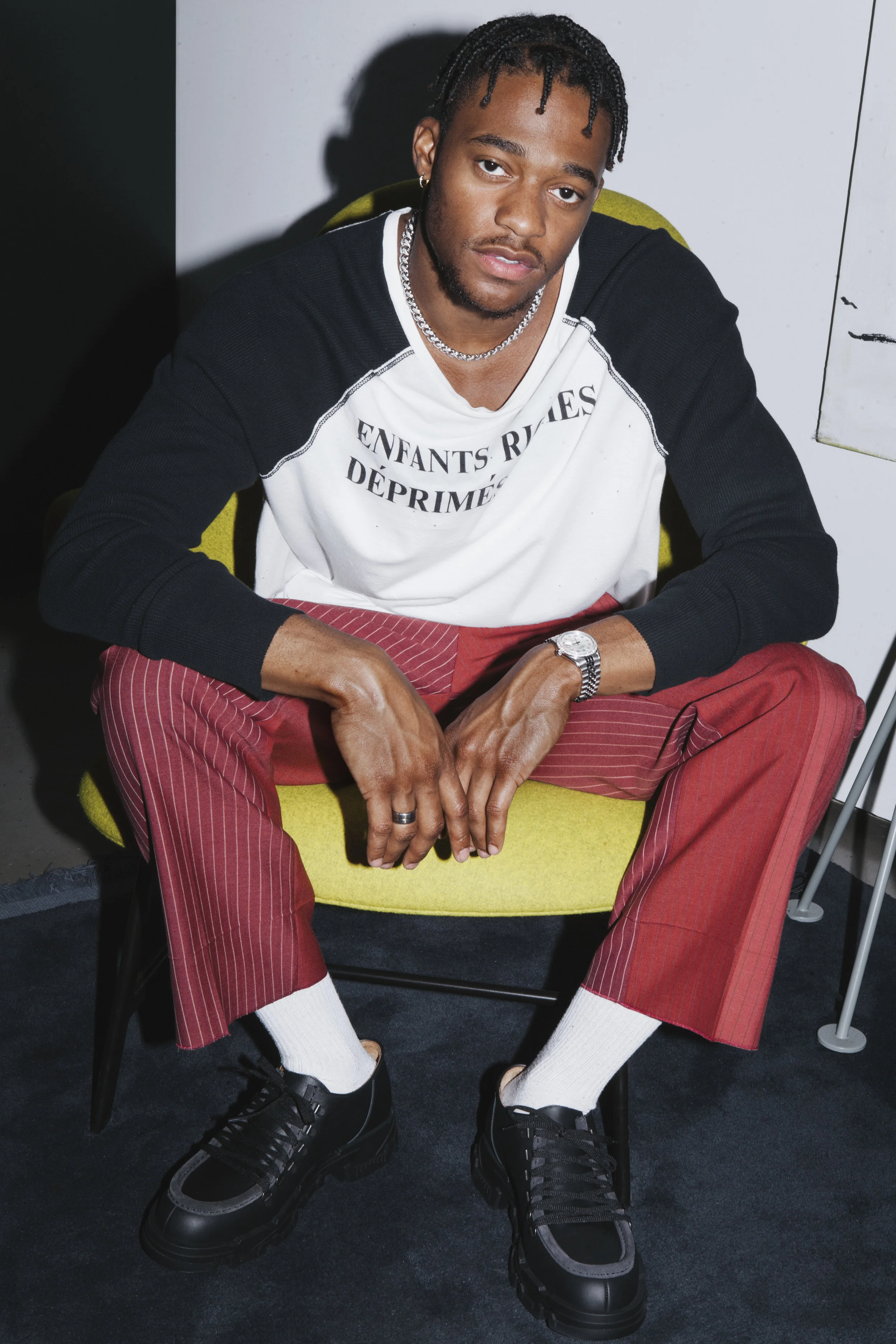 ENFANTS RICHES DEPRIMES top, MARNI pants, and LANVIN shoes,