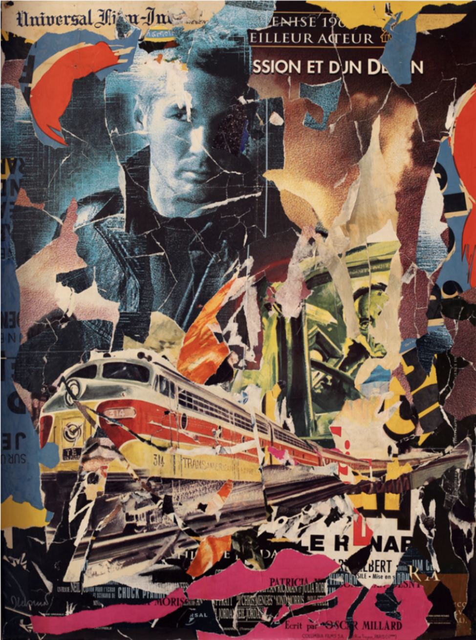 Dominique Lebrun, Transamerican, 2010, Collage on canvas 51 x 28 in