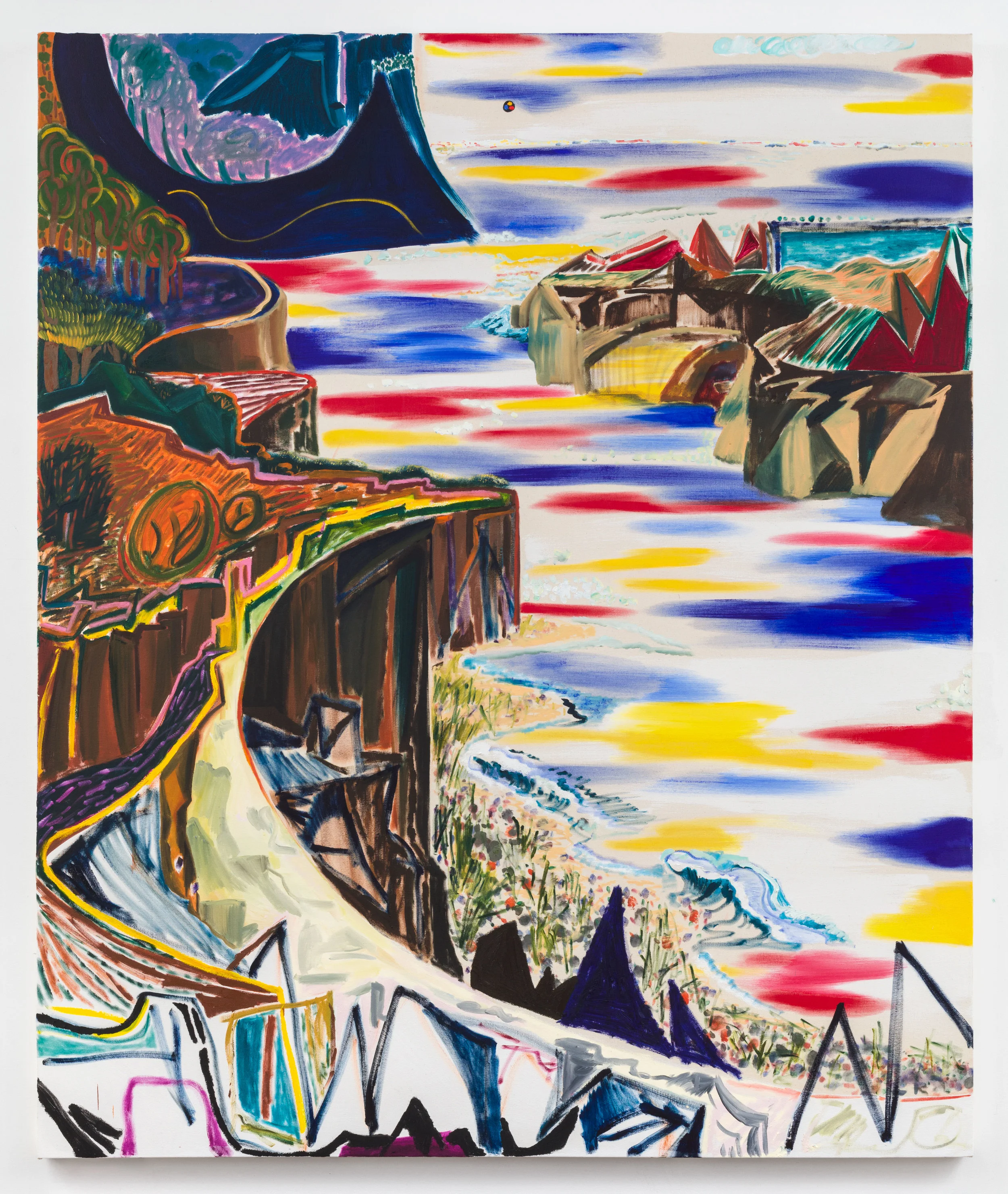 SHARA HUGHES. “JAGGED LITTLE HILLS” (2018). OIL AND ACRYLIC ON CANVAS. 84 X 70 INCHES. COURTESY THE ARTIST AND RACHEL UFFNER GALLERY.