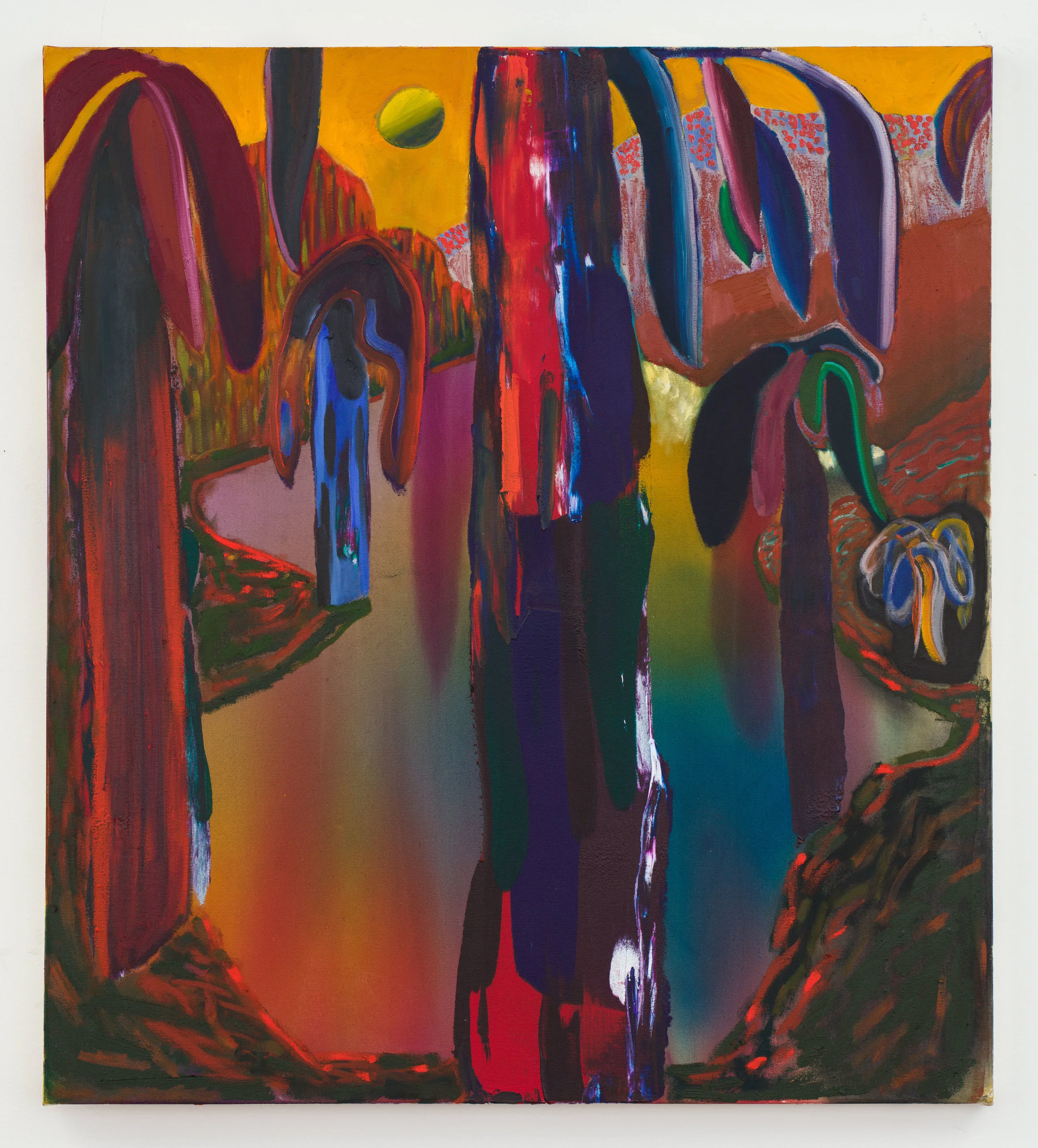 SHARA HUGHES. “NO TOUCH OF GRAY” (2018). OIL AND DYE ON CANVAS. 40 x 36 IN. (101.6 x 91.4 CM)