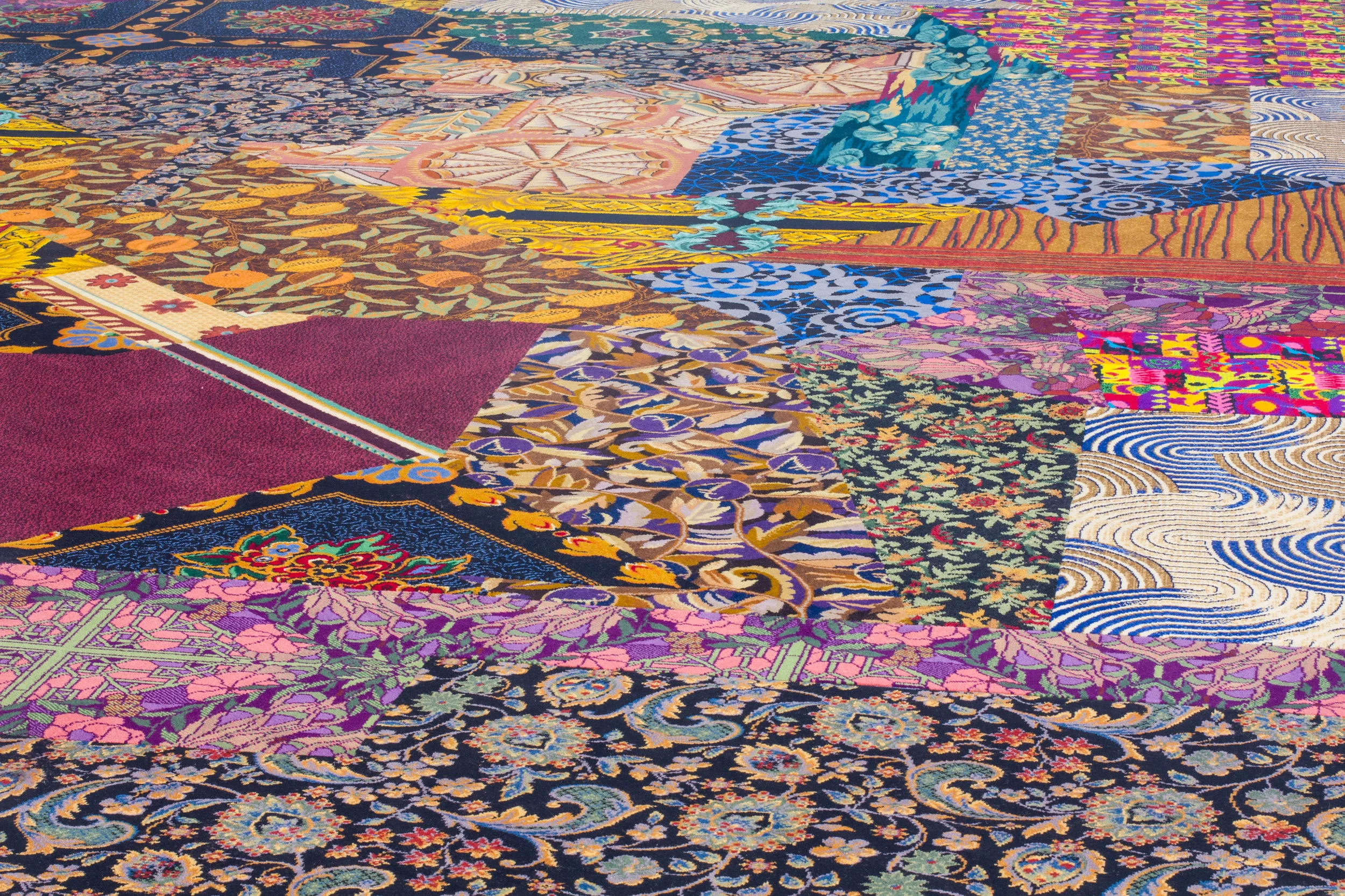 CAYETANO FERRER. DETAIL, “REMNANT RECOMPOSITION” (2014). CASINO CARPET FRAGMENTS AND SEAM TAPE. COURTESY THE ARTIST.