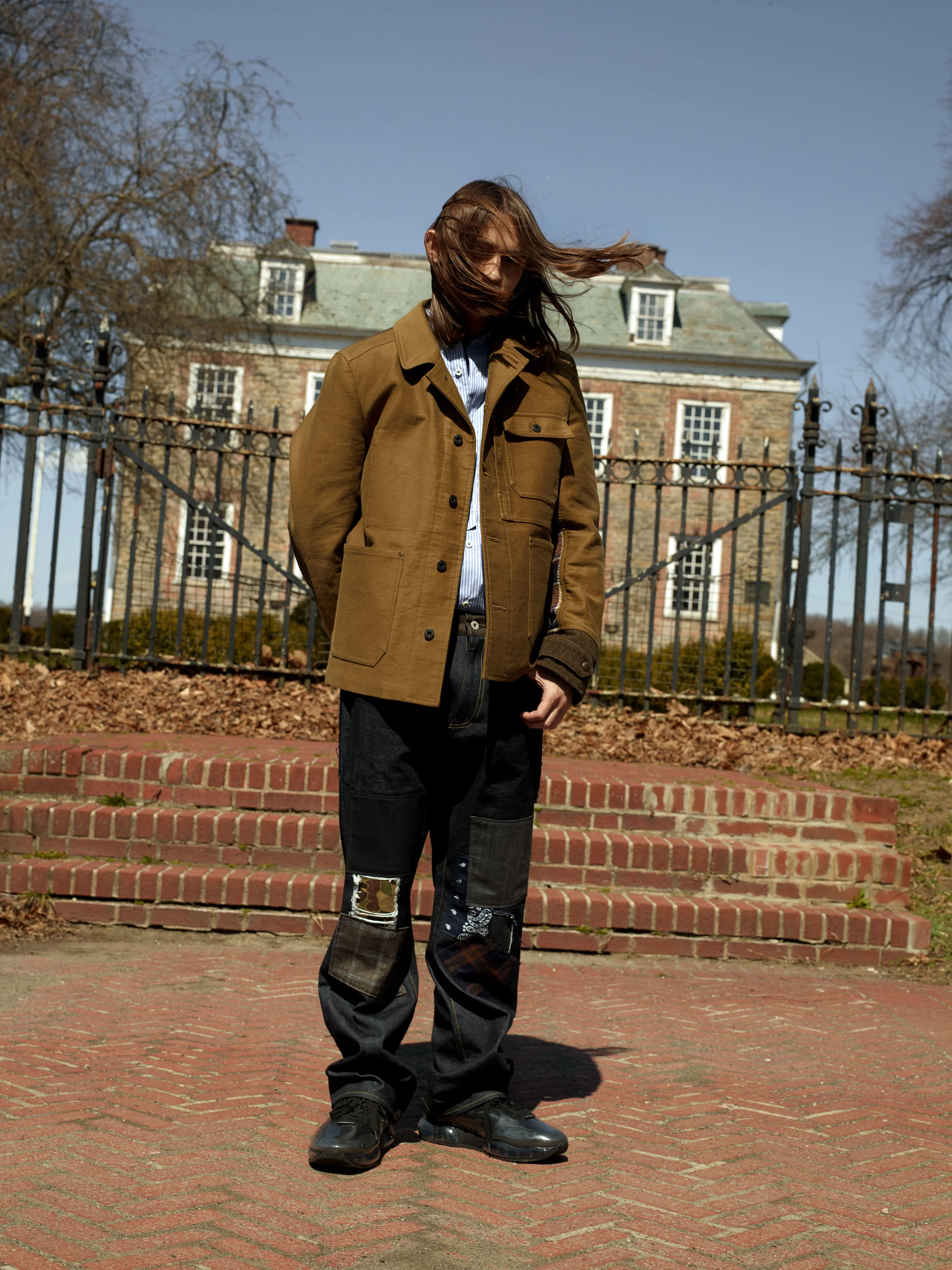 JUNYA WATANABE x LEVI’S jacket, shirt, and jeans and ALEXANDER WANG shoes.