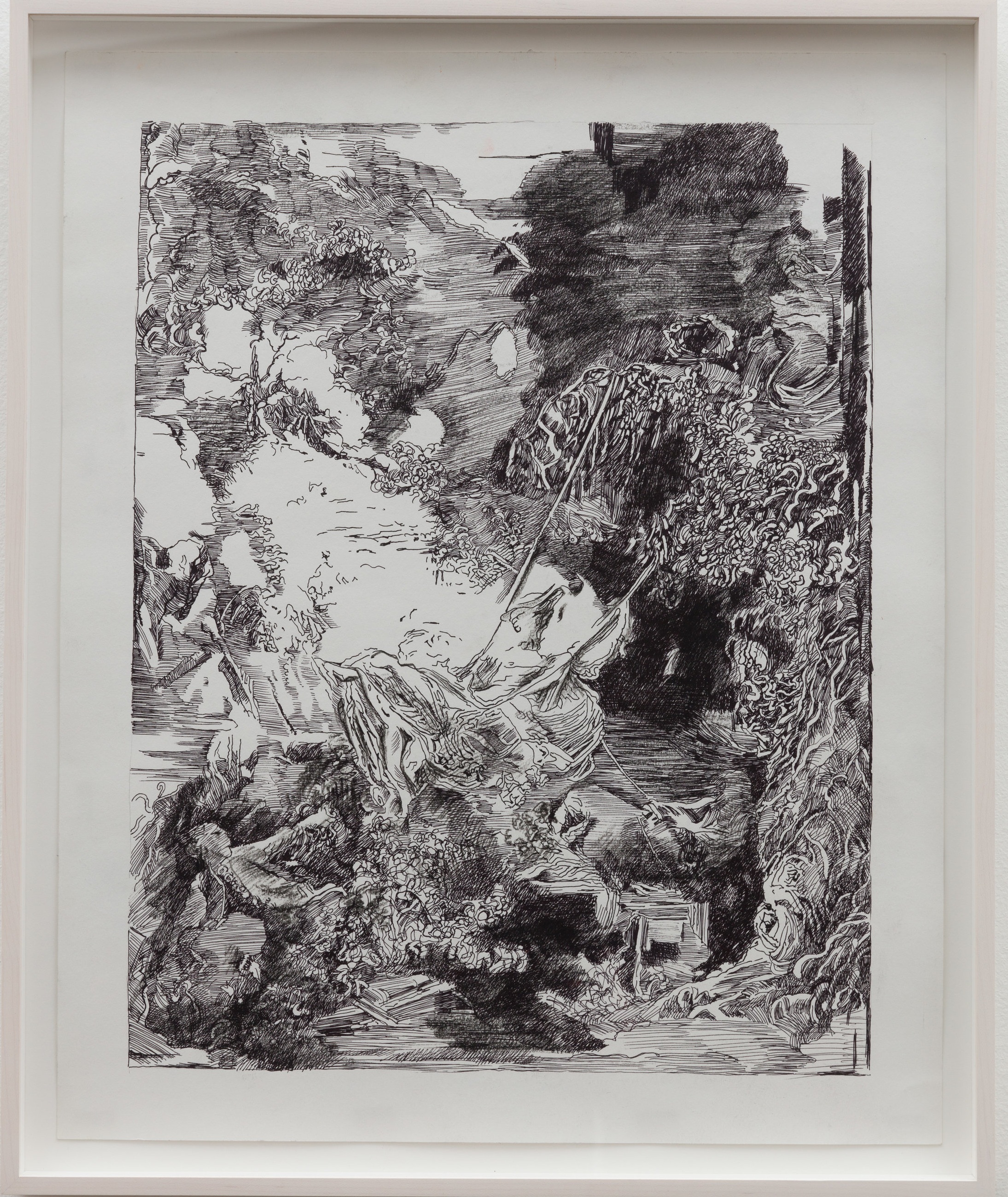 Chris Coy, FRAG-412, 2018, Graphite on paper, framed 20 x 16.5" [HxW] (50.8 x 41.91 cm) Courtesy the artist and Anat Ebgi