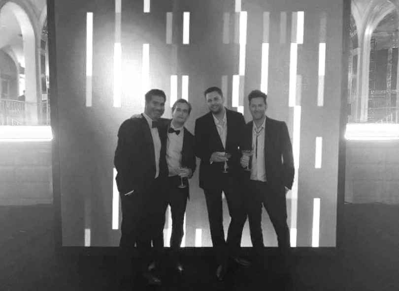 “At the Harpers Bazaar ICONS event with Barry Bayat, Ben Pawson and Milo Mitchum. Thanks again Burberry!