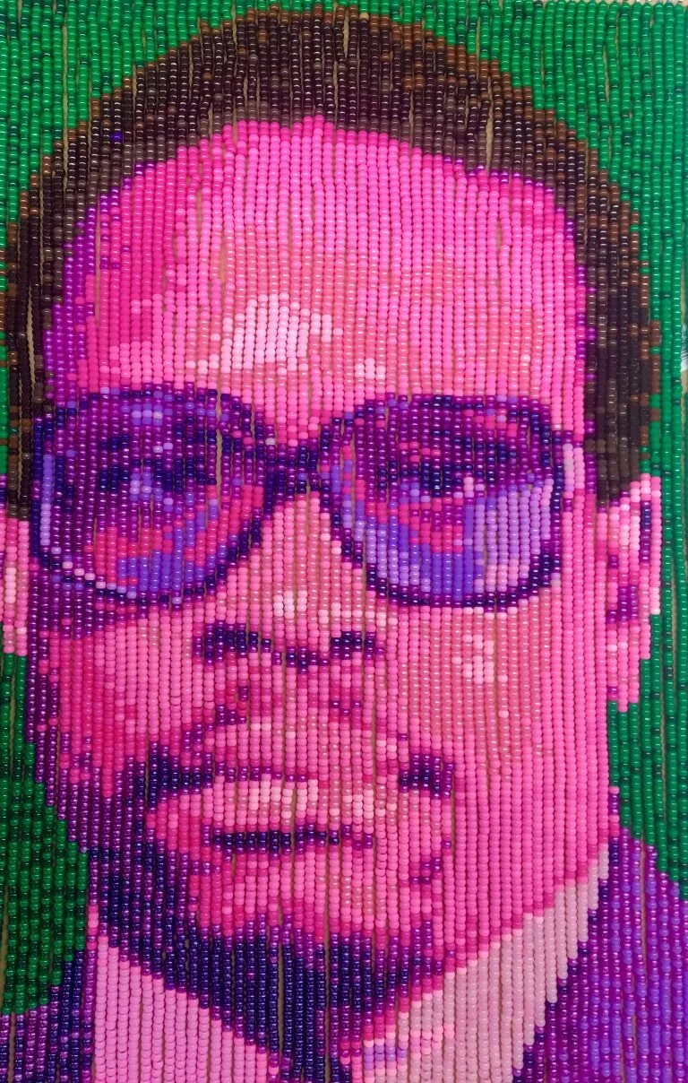 Felandus Thames,  Portrait of the First Post-Black, 2019, Hair beads on coated wire, 39 x 24 x x 1 inches