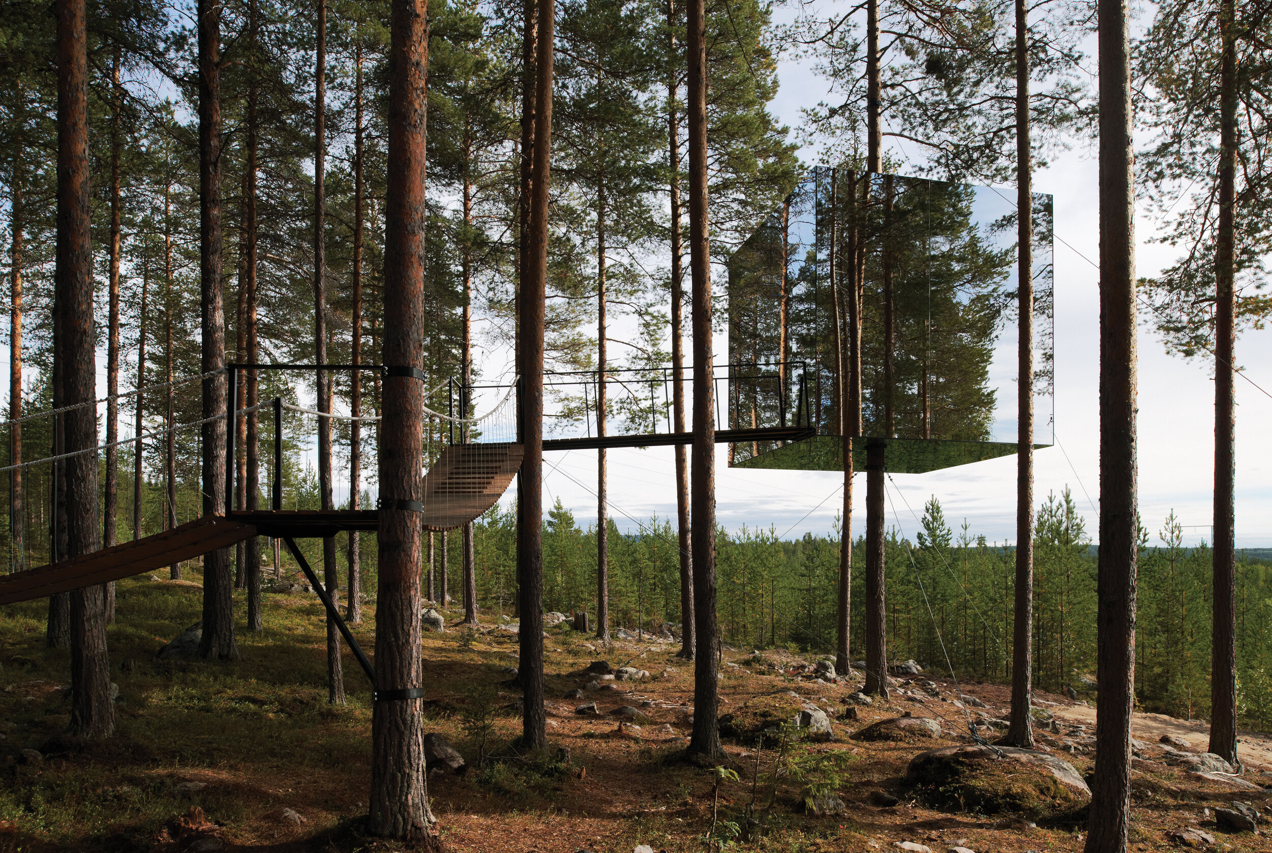 Tham &amp; Videgård. “Mirrorcube, Treehotel in Harads” (2008-2010). Photographed by Åke E:son Lindman, Lindman Photography. Courtesy of Tham &amp; Videgård.