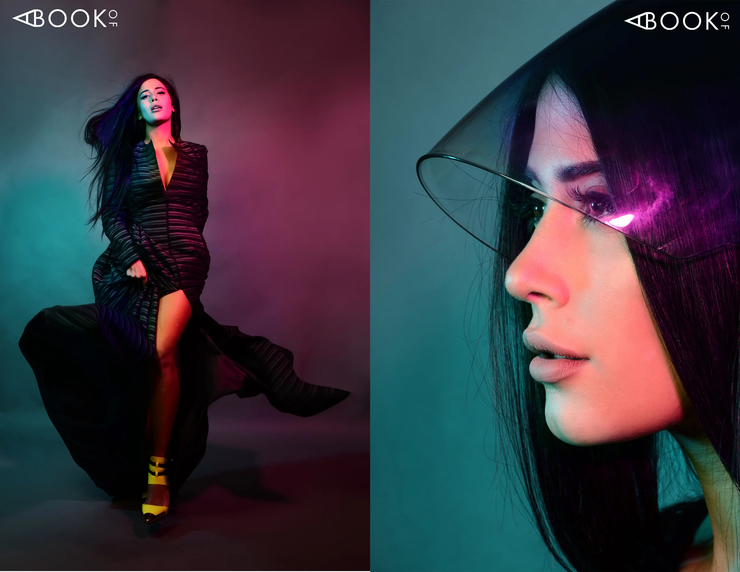 Black and Gray long coat- JOHN PAUL ATAKER Neon Yellow Shoes- MANNFOLK PR Blue and clear visor with crystal detail- ROCKY GATHERCOLE