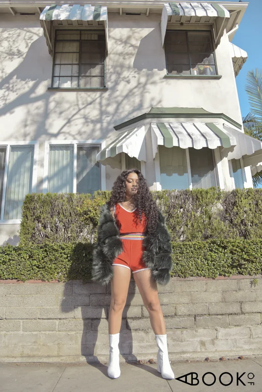 Fur Jacket-BOOHOO Romper-VINTAGE Boots: KENNETH COLE Earring: 8 OTHER REASONS